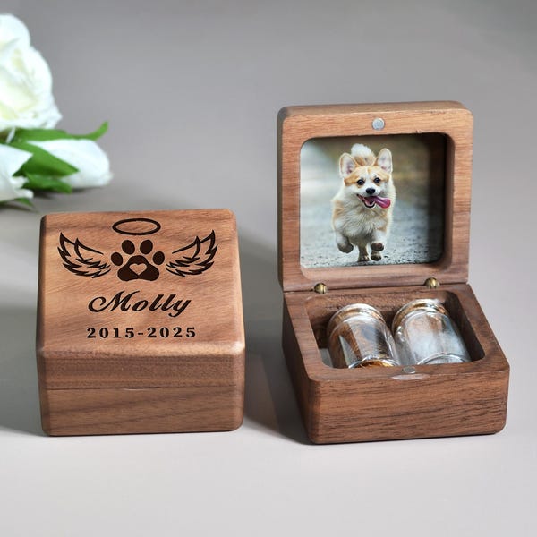 Custom Wooden Pet Fur Keepsake Box: Engraved Pet Memorial Gift