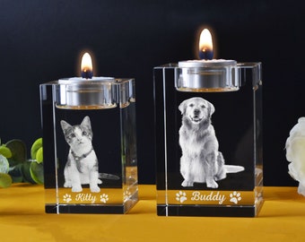 Portacandele in cristallo commemorativo per animali domestici, cristallo commemorativo con ritratto di animali domestici in 3D, regali commemorativi per la perdita del cane, regali commemorativi per cani, gatti, coniglietti