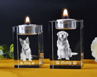 Bougeoir en cristal commémoratif pour animal de compagnie, Cristal commémoratif pour portrait d'animal de compagnie 3D, Cadeaux commémoratifs pour chien en cas de perte d'un chien, Cadeaux commémoratifs pour animal de compagnie pour chiens, chat, lapin