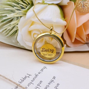 Custom Pet Memorial Locket: Engraved Pet Hair Keepsake Necklace