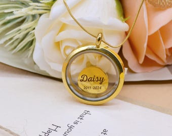 Medaglione commemorativo personalizzato per animali domestici: collana ricordo con peli di animali domestici incisi