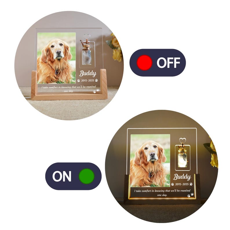 Reunited Frame Custom Pet Photo Night Light: Dog Memorial Gift, Personalized Pet Loss ...
