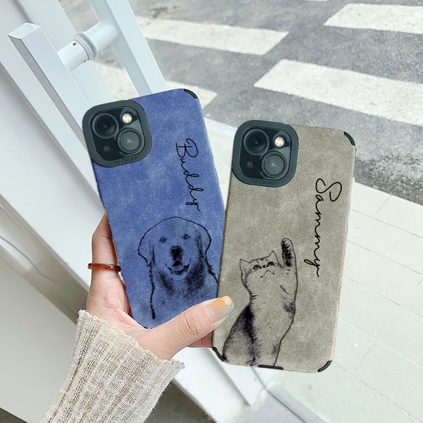 Custom Pet Portrait iPhone Case,Cutom Dog Photo +Name Phone Case,Custom Dog Phone Case Custom Cat Phone For iPhone 15 14 13 12/ Pro /Max