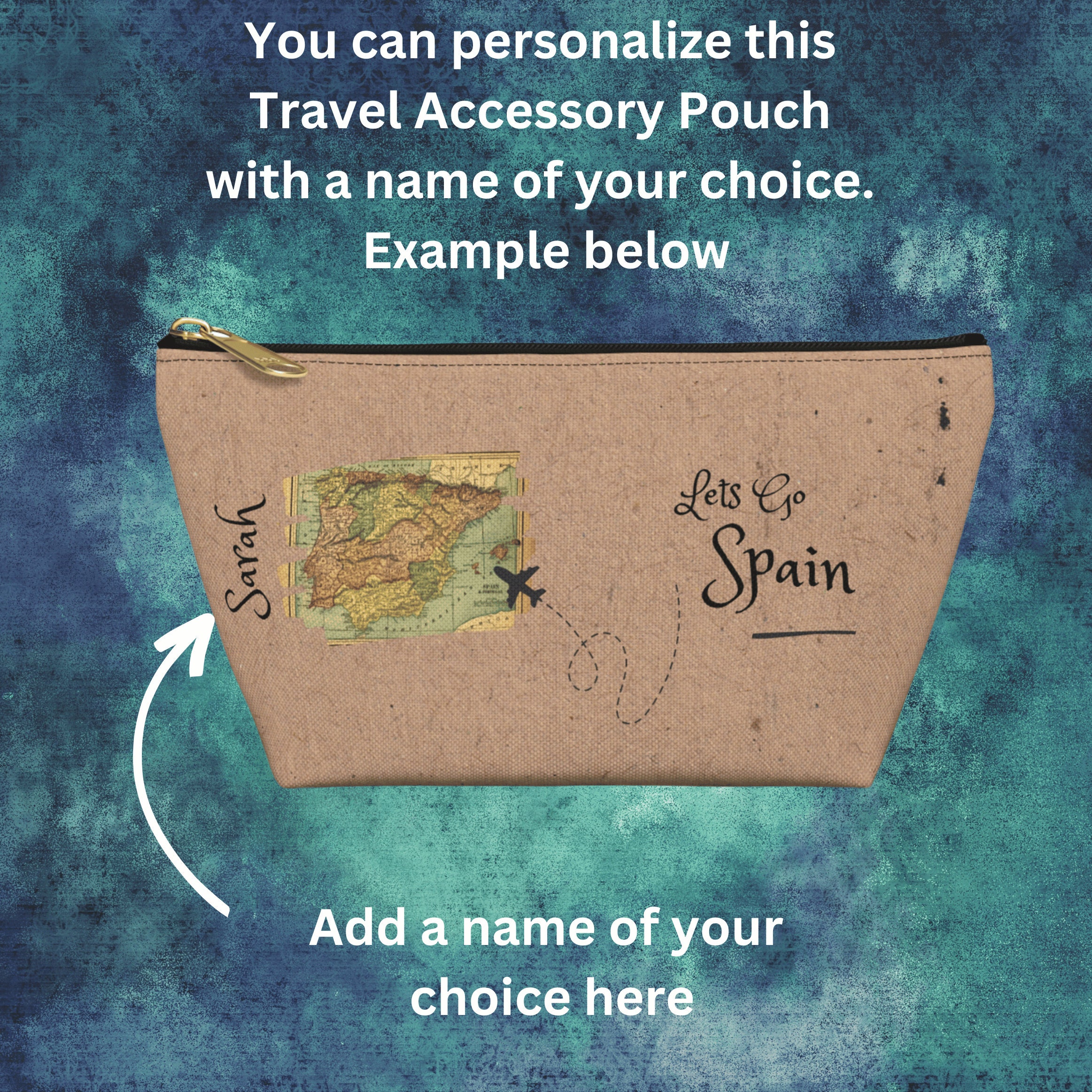 Gifts for Travel to Spain, Personalized Accessory Pouch, Gifts for Her