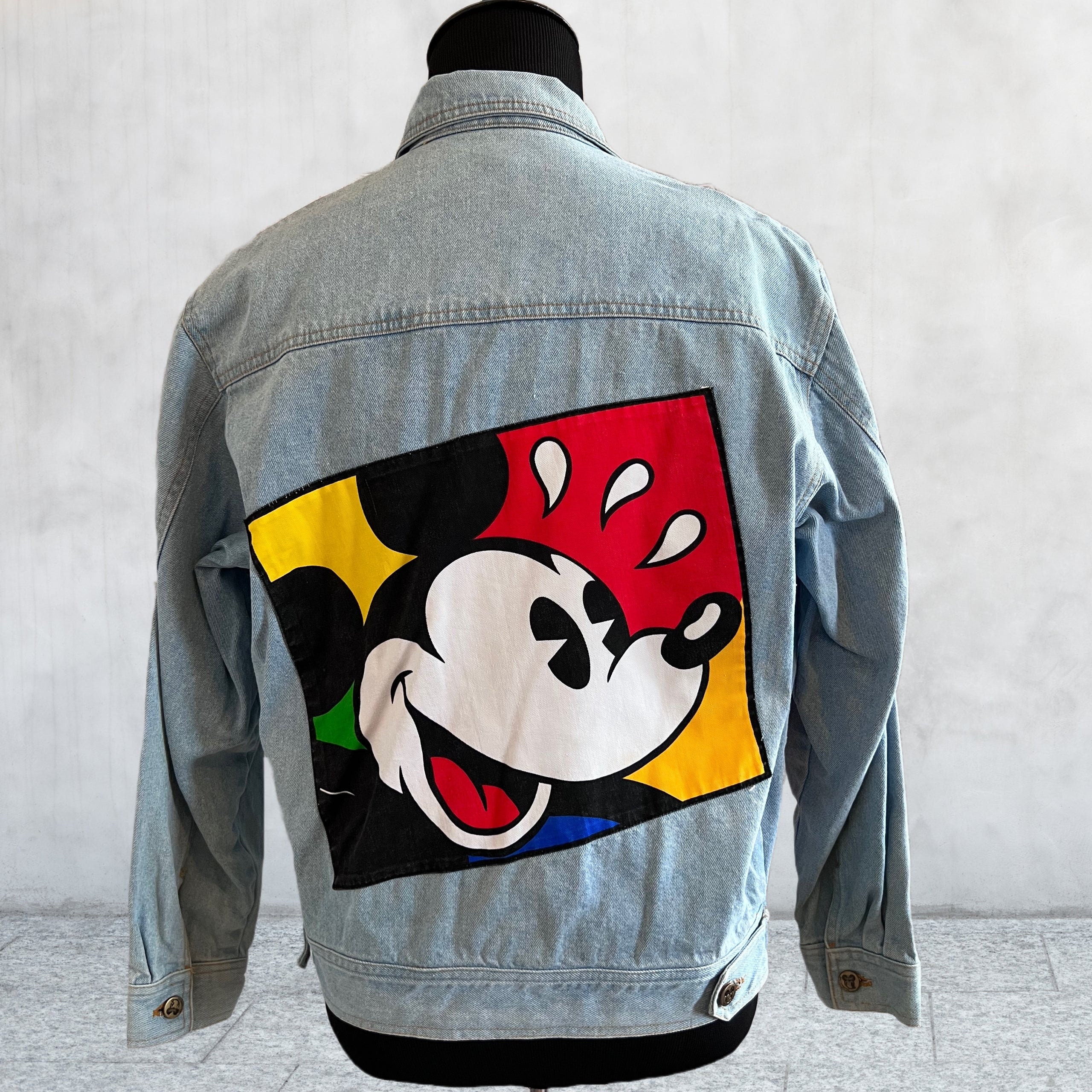 ジャケット・アウター 90s hollywood Mickey denim jacket Disney Store Vintage 90s Kids Size 7-8 Varsity Denim Jacket