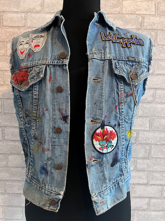 Vintage Maverick Denim Jacket with band patches "… - image 2