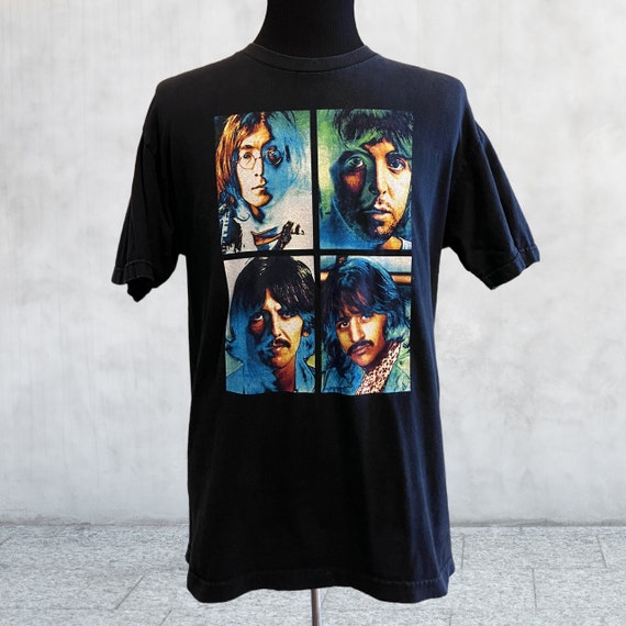 Rare Vintage Beatles Psychedelic Faces Black T-shirt. Large