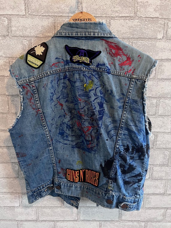 Vintage Maverick Denim Jacket with band patches "… - image 8
