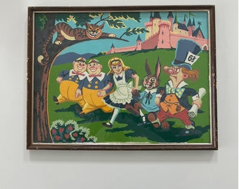 Vintage 1950s - 1960s Alice In Wonderland Paint By Number Painting