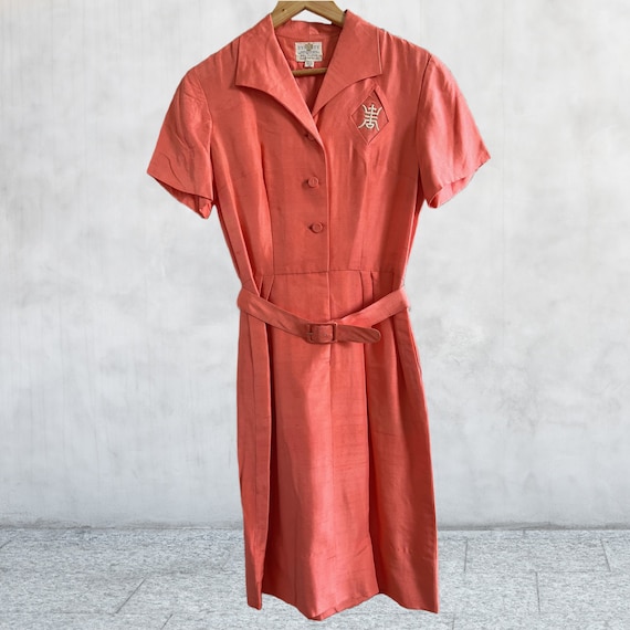 Vintage Dynasty Silk Dress Salmon color - image 3