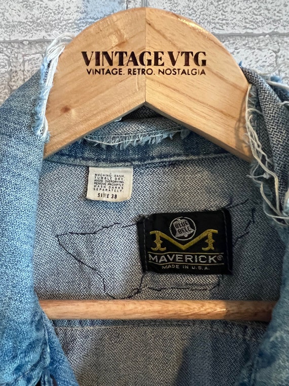 Vintage Maverick Denim Jacket with band patches "… - image 7
