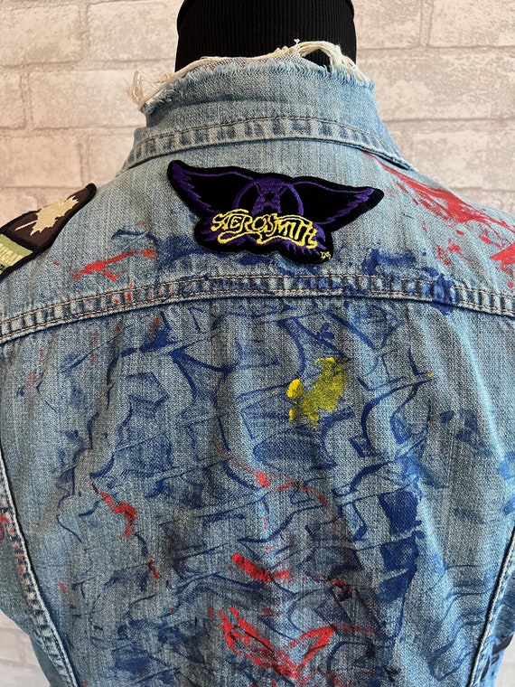 Vintage Maverick Denim Jacket with band patches "… - image 5