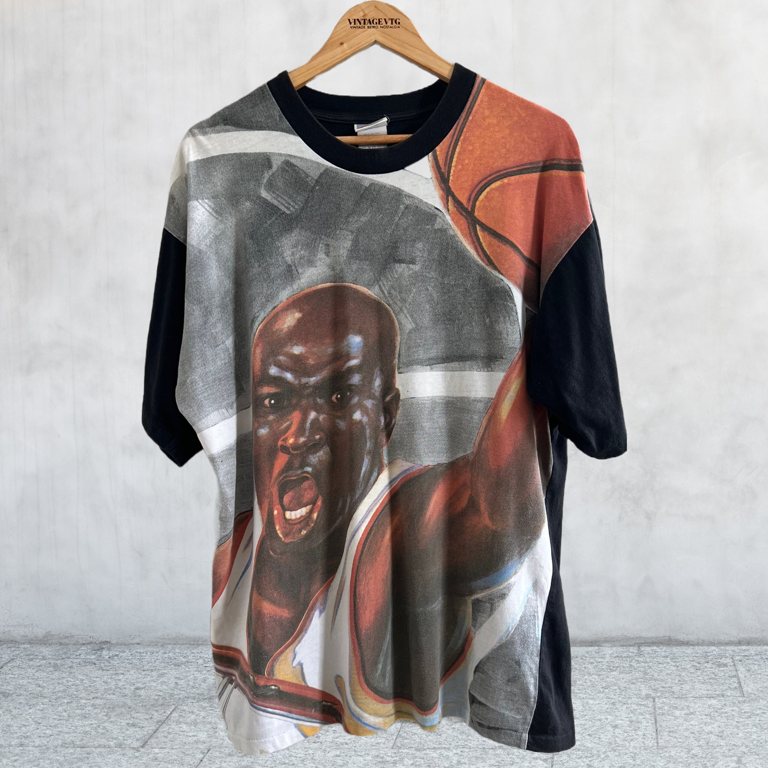 Rare Vintage OG Nike Jordan AOP T-shirt Nike Gray Tag. Black Rare Vintage OG Nike Jordan AOP T-shirt Nike Gray Tag. Black