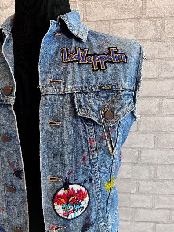 Vintage Maverick Denim Jacket with band patches "… - image 3