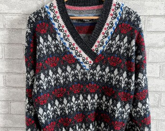 Vintage 80s Saxony Sweater Leather, Suede and Wool. 80s Hip