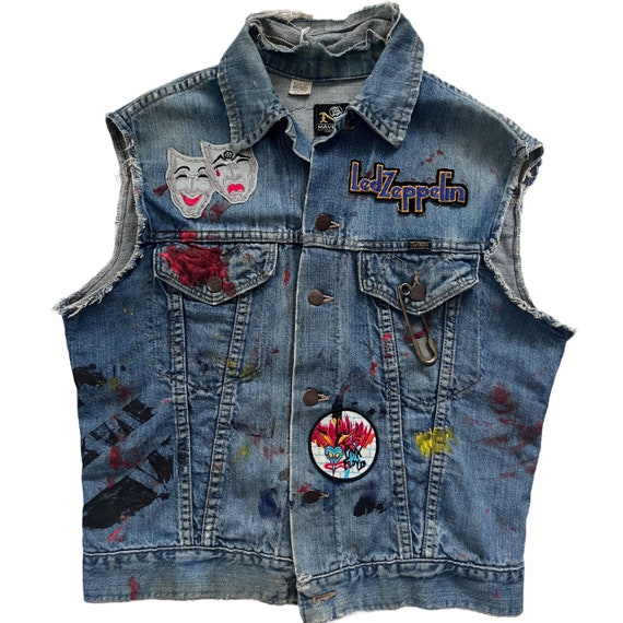 Vintage Maverick Denim Jacket with band patches "… - image 10