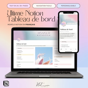 Ultimate Notion Template. All-in-one Notion Dashboard. Digital planners, trackers, habits and finances. FRENCH version Notion template.