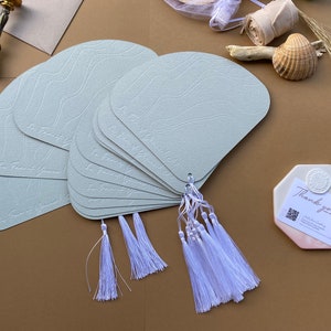 Ensemble de 10 éventails de mariage, éventail de cérémonie de mariage d'été, mariage côtier, suite nuptiale de plage, décoration de mariage bleu bord de mer, papeterie minimaliste