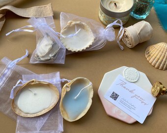Seashell Soy Wax Candle Set: Handmade Beach Wedding Favors