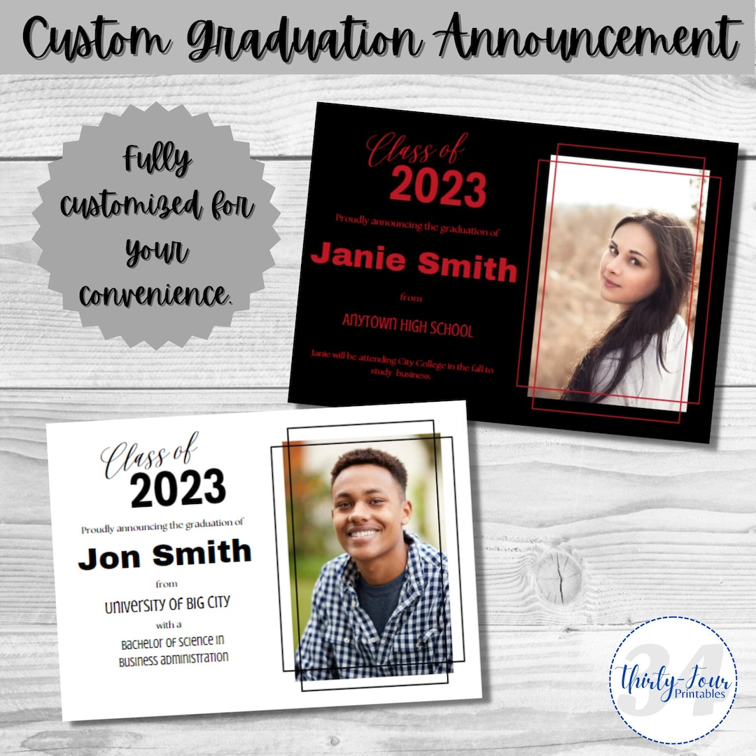 Custom Graduation Announcement, Printable or Digital Graduation