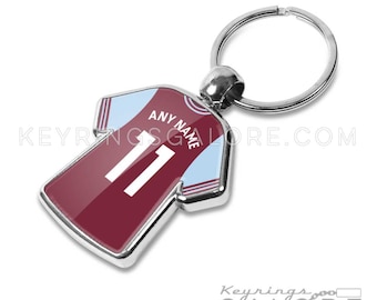 Personalised Keyring For All West Ham Keychain Fans, Double Sided Front & Rear 24-25 Team Shirt Design, Any Name, Any Number
