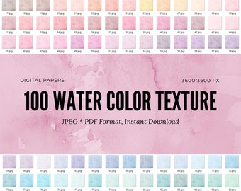 100 Watercolor Texture Digital Papers, Commercial Use Instant Download Water color Digital Paper Pack, Watercolor Paper Planner Papers