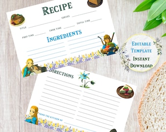 Legend of Zelda Receptkaart bewerkbare sjabloon
