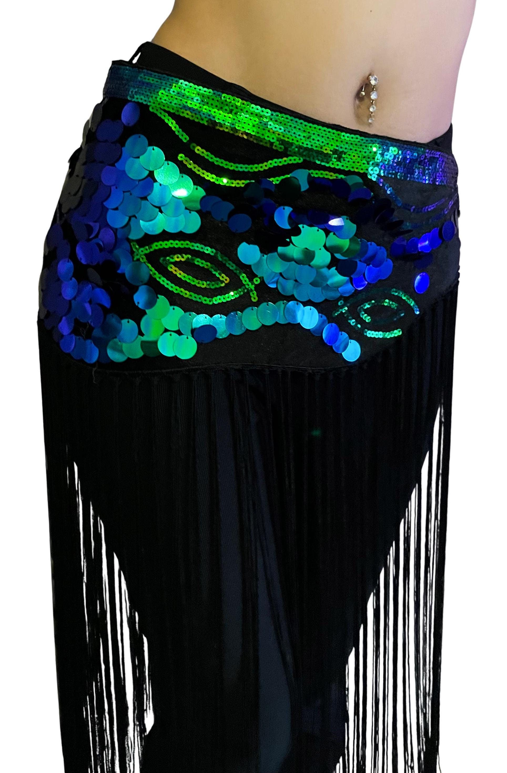 Belly Dance Hip Skirt Tassel Scarf Sequin Wrap Rave Costume