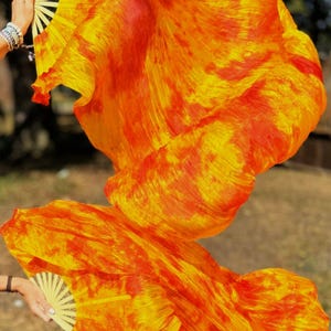 Silk belly dance fan veils flame tie dye