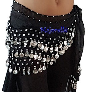 Belly dance Hip scarf with silver coins - different colors