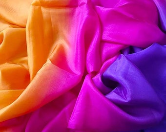 Silk belly dance fan veils in purple fuchsia orange