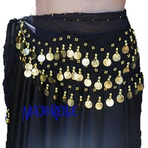 Buikdans heupsjaal met gouden muntjes in verschillende kleuren verkijgbaar