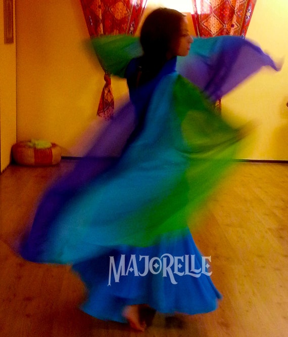 Voile de danse orientale en soie bleu turquoise vert -  France