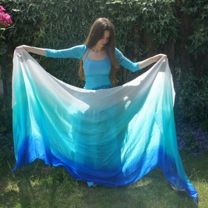 Silk belly dance veil blue (peacock green) turquoise white