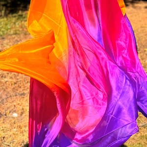 Silk belly dance veil in purple fuchsia orange