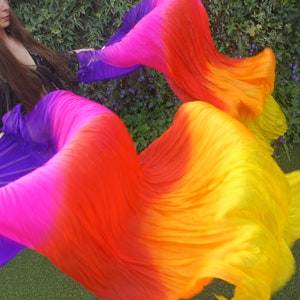 Silk belly dance fan veils in beautiful bright colors