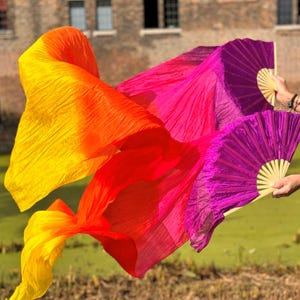 Silk belly dance fan veils in beautiful bright colors