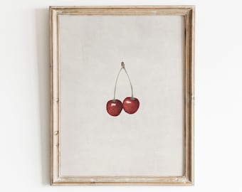 Vintage Cherry Print | Country Kitchen Art | Rustic Decor