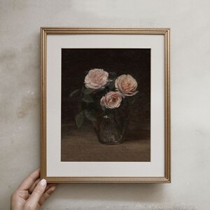 Still Life Roses Painting | Vintage Botanical Art Print | Moody Flower ...