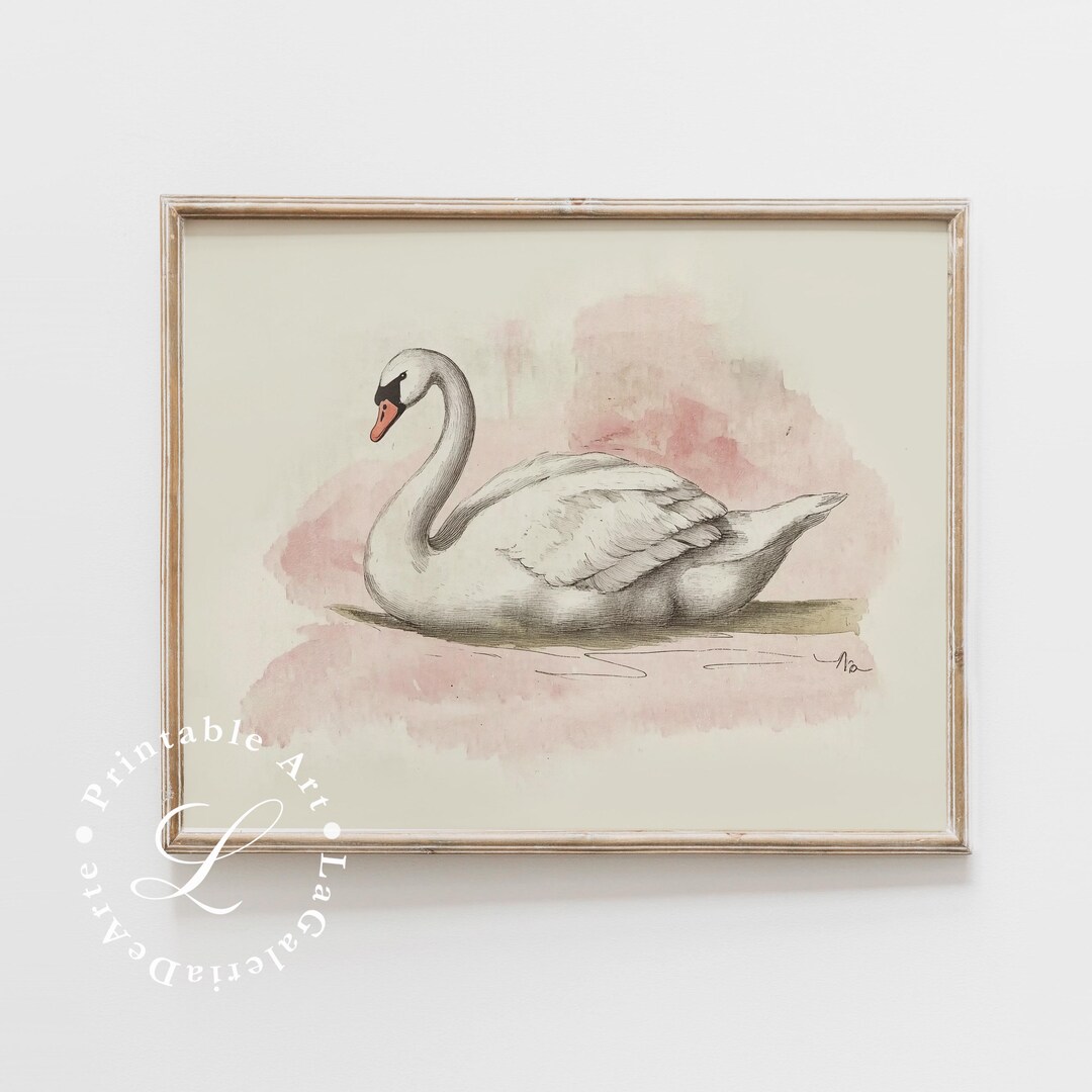 White Swan Print | Girl Nursery Wall Art Print | Vintage Nursery Decor ...