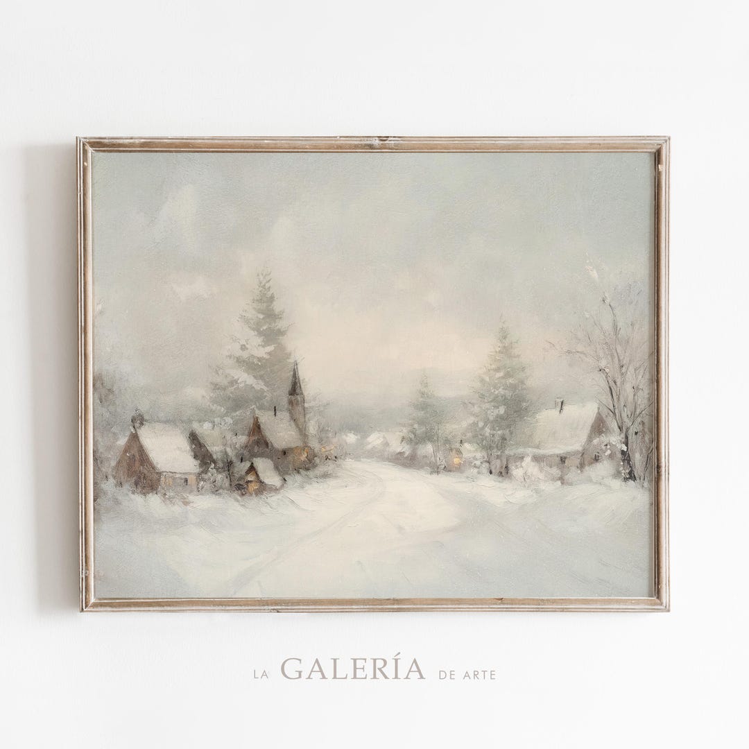 Winter Wall Art | Christmas Village Printable Art | Vintage Christmas ...