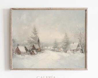 Winter Wall Art | Christmas Village Printable Art | Vintage Christmas Pinting | Winter Cityscape Painting | Holiday Decor | Digital Download