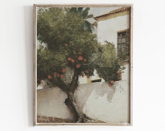 Estampado de naranjos / Arte de cocina campestre / Pintura de frutas