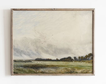 Pintura de paisaje vintage imprimible / decoración de campo francés / arte de pared de verano