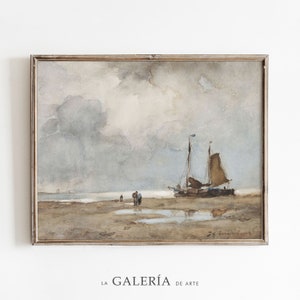 Muted Sailboat Watercolor Painting | Nautical Seascape Wall Art | Vintage Ocean Print