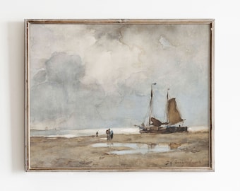 Pintura de acuarela de velero silenciado / Arte de pared de paisaje marino náutico / Impresión de océano vintage
