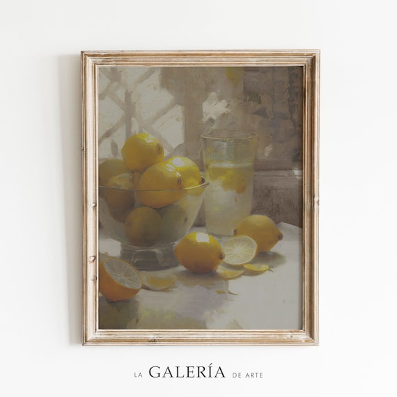 Lemon Painting | Rustic Kitchen Art Print | Neutral Wall Art