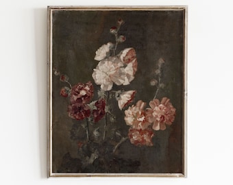 Moody Vintage Flower Print | Dark Floral Still Life Oil Painting | Botanical Art