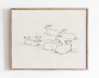 Vintage Sheep Sketch | Neutral Country Nursery Wall Art | Vintage Nursery Print