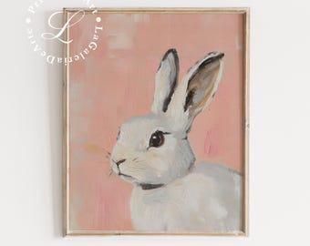 Bunny Nursery Print | Woodland Nursery Decor | Printable Rabbit Wall Art | Pastel Pink Playroom Decor | Girls Room Art | Cute Animal Prints